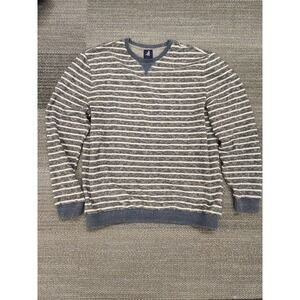 Johnnie O Striped Pullover Sweatshirt Cotton Blend Crew Neck Blue White Size XL